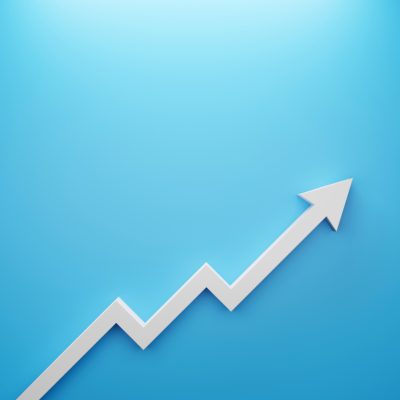 Arrow sign growth on blue background. Business development to success and growing growth concept. 3d illustration